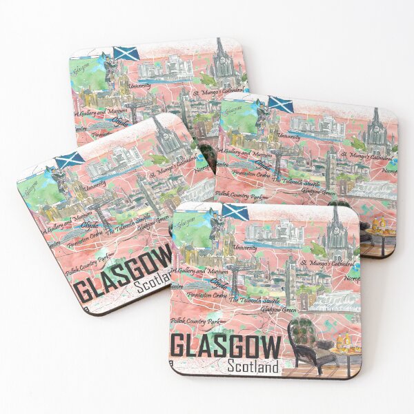 Item preview, Glasgow Scotland Illustrated Travel Map with Roads and Highlights designed and sold by artshop77.