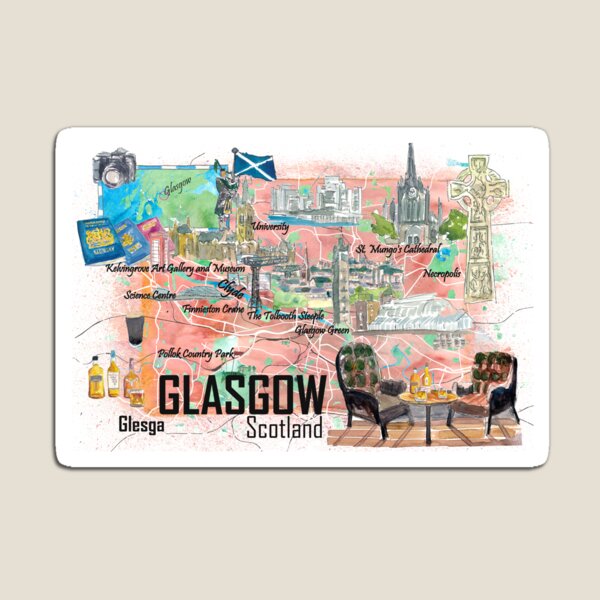 Item preview, Glasgow Scotland Illustrated Travel Map with Roads and Highlights designed and sold by artshop77.