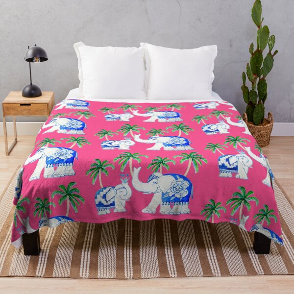 Item preview, Elephants on fuchsia pink , Chinoiserie elephants in blue and white designed and sold by MagentaRose.