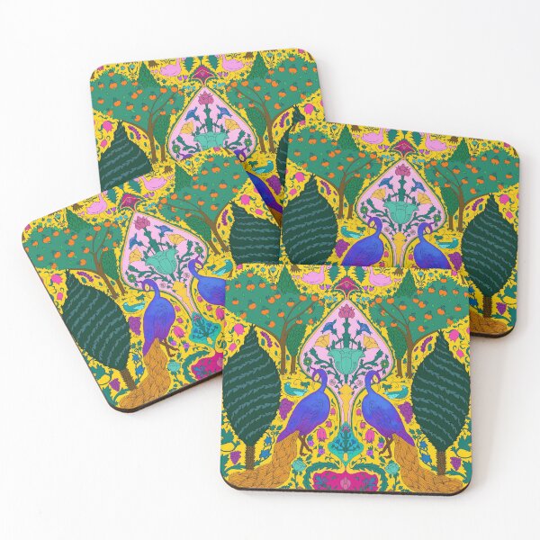 Item preview, Peacock Art Deco/Art Nouveau Original with Yellow Background designed and sold by dorioki.