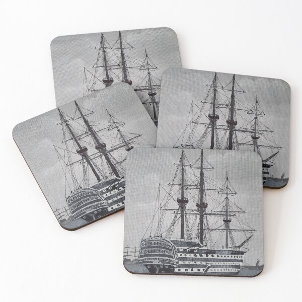 Item preview, HMS Victory Black and White Ship Painting designed and sold by SarahJisri.