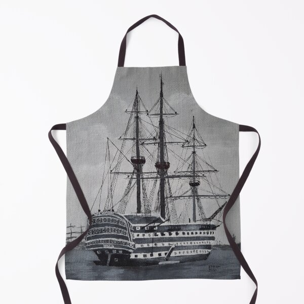 Item preview, HMS Victory Black and White Ship Painting designed and sold by SarahJisri.