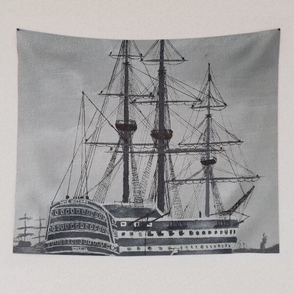 Item preview, HMS Victory Black and White Ship Painting designed and sold by SarahJisri.