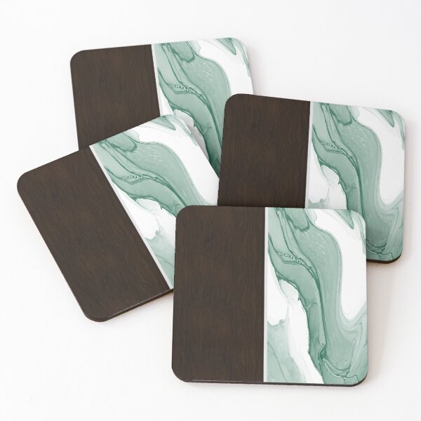 Item preview, Green and White Alcohol ink Watercolor Marble with Dark Wood designed and sold by LeahsColorBox.