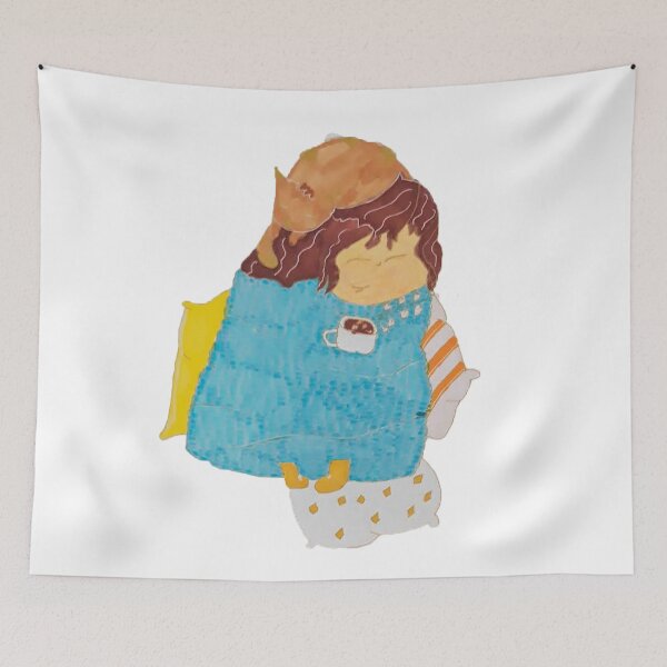 Item preview, Girl sleeping on pillows with a cat designed and sold by Ingahaliullina.