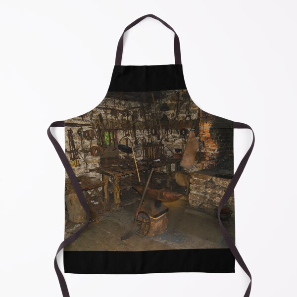 Item preview, Antique vintage workshop with blacksmith's rusty tools and stone furnace designed and sold by AlbertMi.