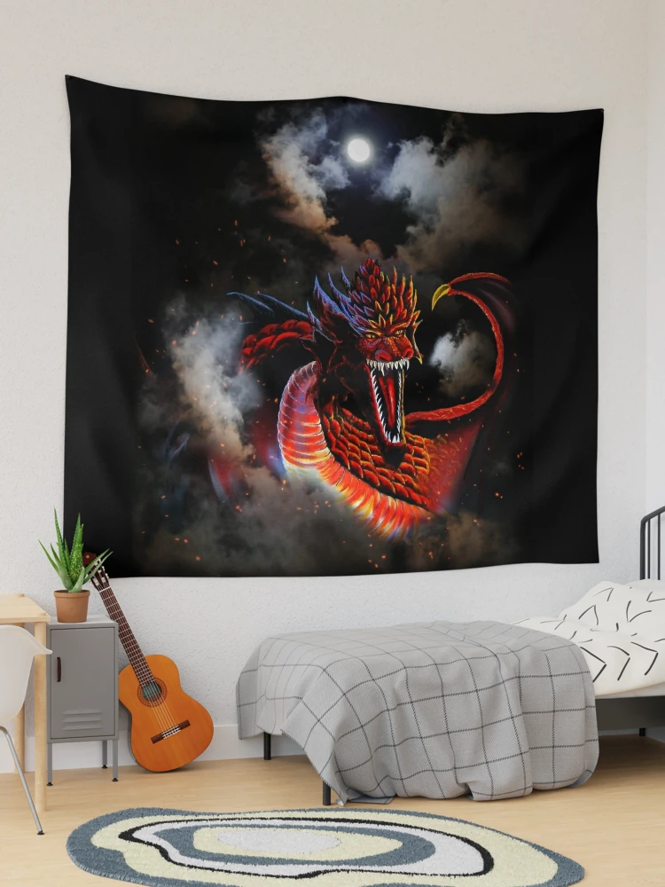 Moon Red Fire Dragon Clouds | Tapestry