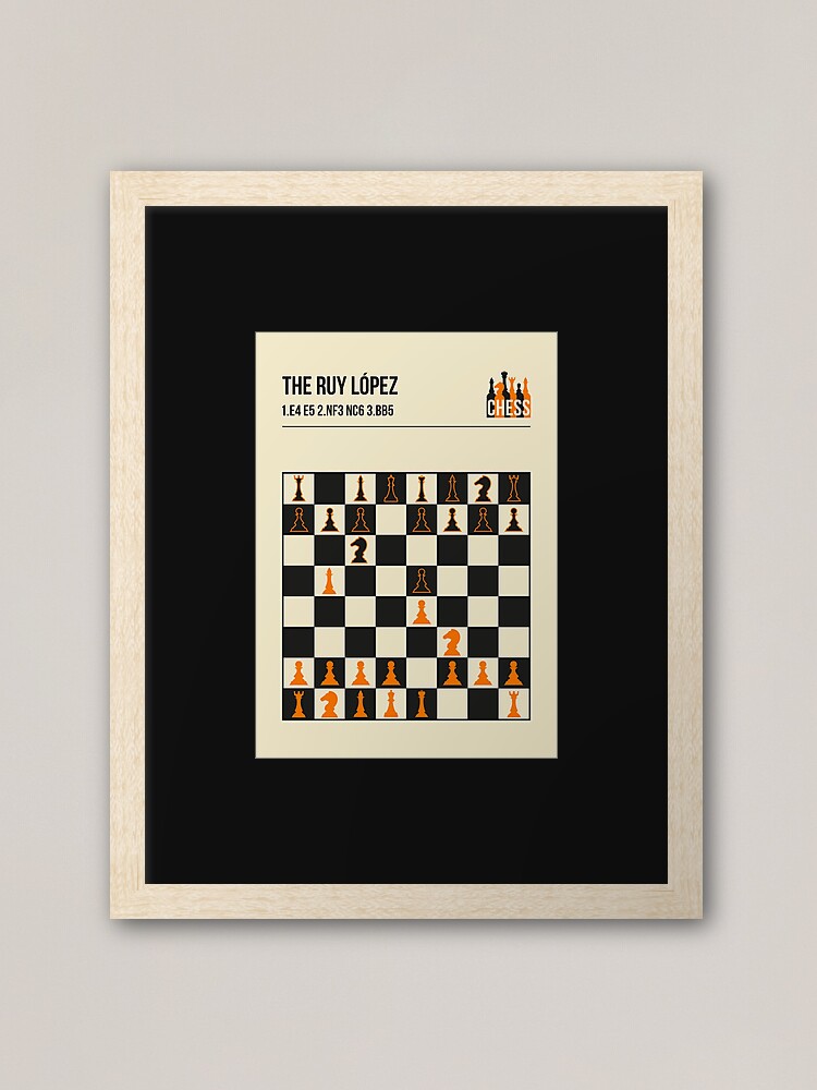 The Ruy Lopez Chess Opening in a vintage book cover poster style