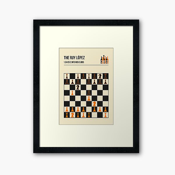 The Ruy Lopez Chess Opening in a vintage book cover poster style