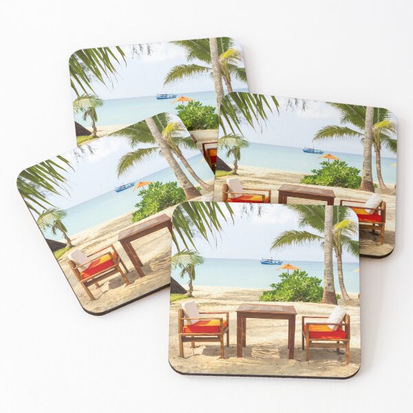 Item preview, Wooden table and chairs with cushions by the beautiful beach in tropical island in Thailand.   designed and sold by Rrrainbow.