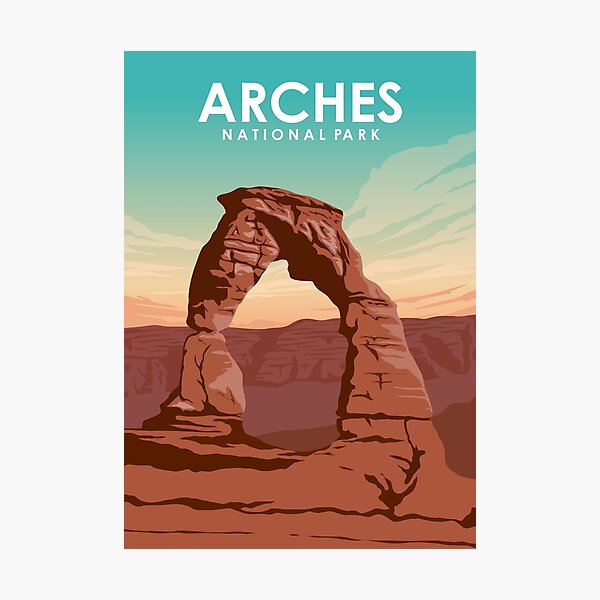 Arches National Park Travel Poster in a vintage and minimal style Photographic Print