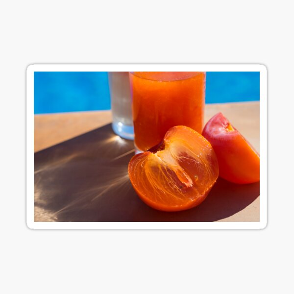Fresh ripe persimmon fruit by the pool Sticker