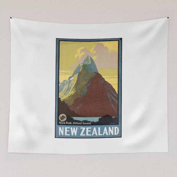 Item preview, Vintage Travel Poster: Mitre Peak, Milford Sound, New Zealand designed and sold by Vintage Vibes.