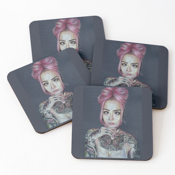 Item preview, Hand drawn portrait of Tattooed Girl Pink by Eddie Boom designed and sold by Eddieb00mart.