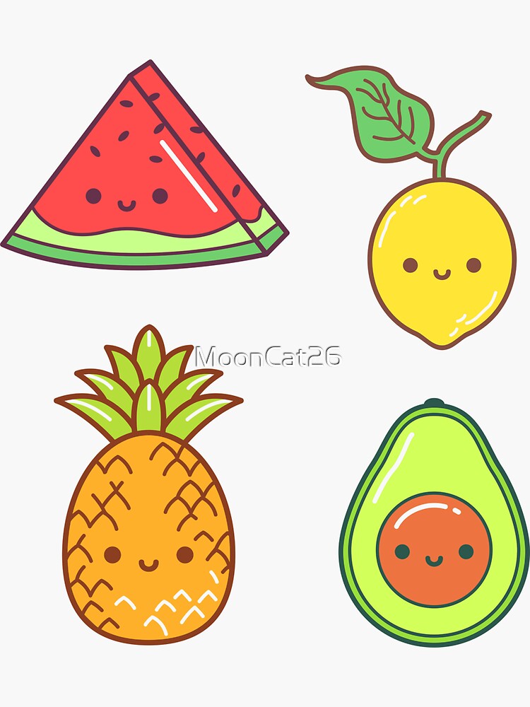 Kawaii Cute Fruits Sticker Image, in the Style of Kawaii Art, Meme