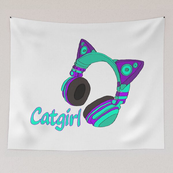 Item preview, Catgirl Earphones Mint and Purple designed and sold by FudogDoodles.