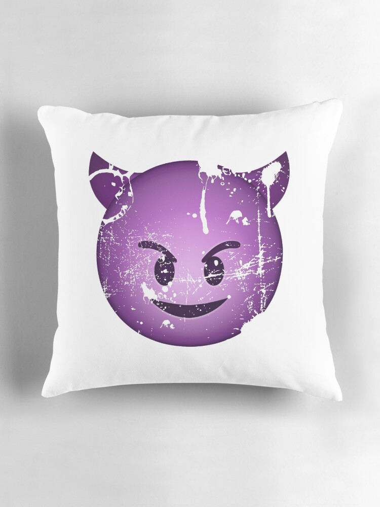 Devil face purple distressed emoji Pillow