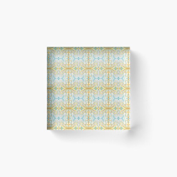Item preview, Tapestry style repeat pattern design in gold and pale blue designed and sold by Art and Tea Studio.