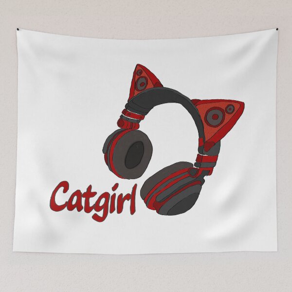 Item preview, Red and black cat girl headphones designed and sold by FudogDoodles.