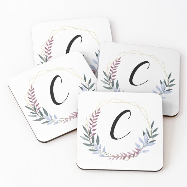 Item preview, Delicate gold frame monogram and colorful laurels letter C designed and sold by JustSeasons.