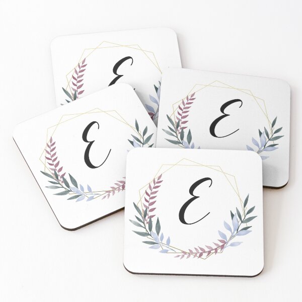 Item preview, Delicate gold frame monogram and colorful laurels letter E designed and sold by JustSeasons.
