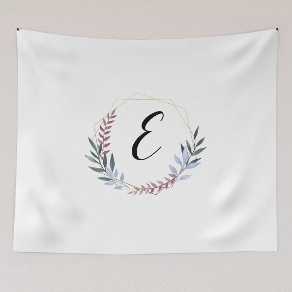 Item preview, Delicate gold frame monogram and colorful laurels letter E designed and sold by JustSeasons.