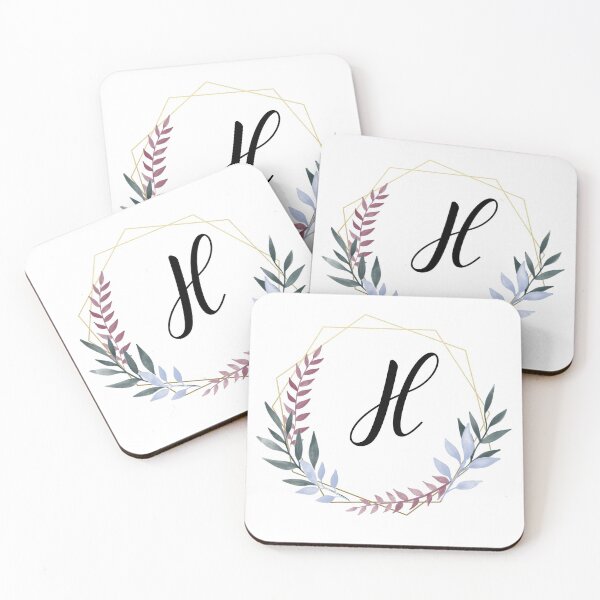 Item preview, Delicate gold frame monogram and colorful laurels letter H designed and sold by JustSeasons.
