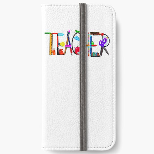 Teacher, apple, bus, book worm, books, pencil, coffee... iPhone Wallet