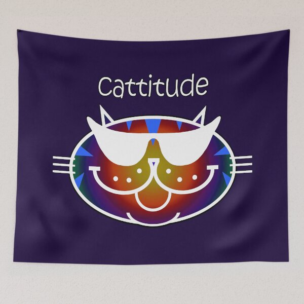 Item preview, CATTITUDE 2 - Rainbow Stripe, White Outline designed and sold by RawSunArt.