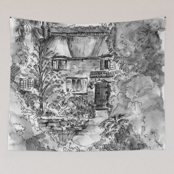 Item preview, Thatched Cottage - Black & White Version of Original Painting  designed and sold by Heatherian.