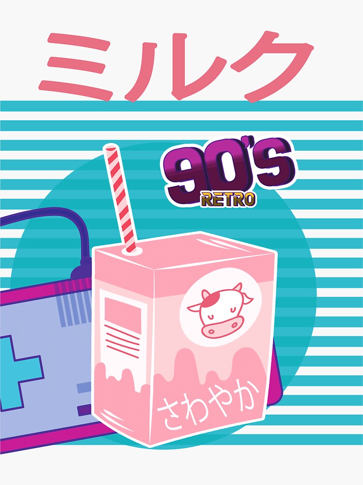 "Gaming Strawberry Milk Japanese Pink Kawaii Retro 90s Anime" Sticker