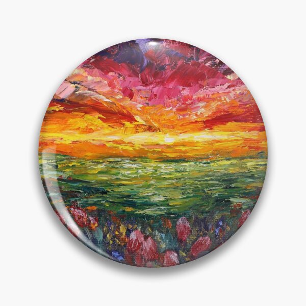 Item preview, Sunset Painting On A Flower Field Landscape Original Oil Painting designed and sold by HelenBerkArt.