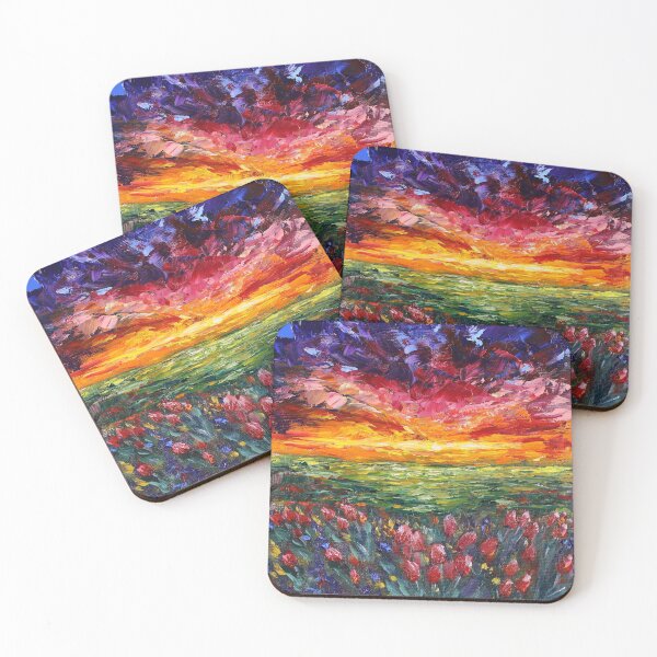 Item preview, Sunset Painting On A Flower Field Landscape Original Oil Painting designed and sold by HelenBerkArt.