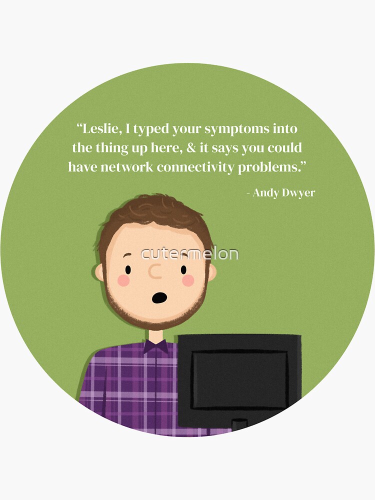 "Parks and Rec Andy Connectivity Problems”" Sticker for Sale