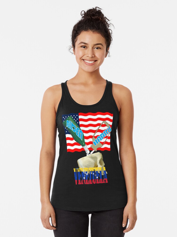 Thumbnail 1 of 3, Racerback Tank Top, Mix one part Biden and one part Harris, what do you get? Venezuela designed and sold by JeanJohnJohn.