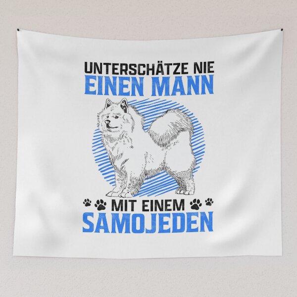 Item preview, Man with Samoyed sled dog owner saying designed and sold by madgrfx.