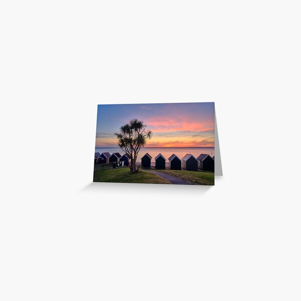 Gurnard Beach Hut Sunset Isle Of Wight Greeting Card