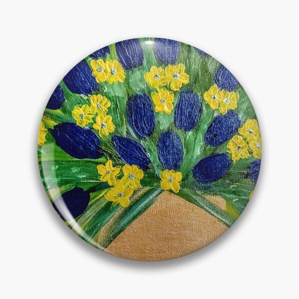 Item preview, Abstract blue tulips in vintage style gold vase designed and sold by kkartwork.