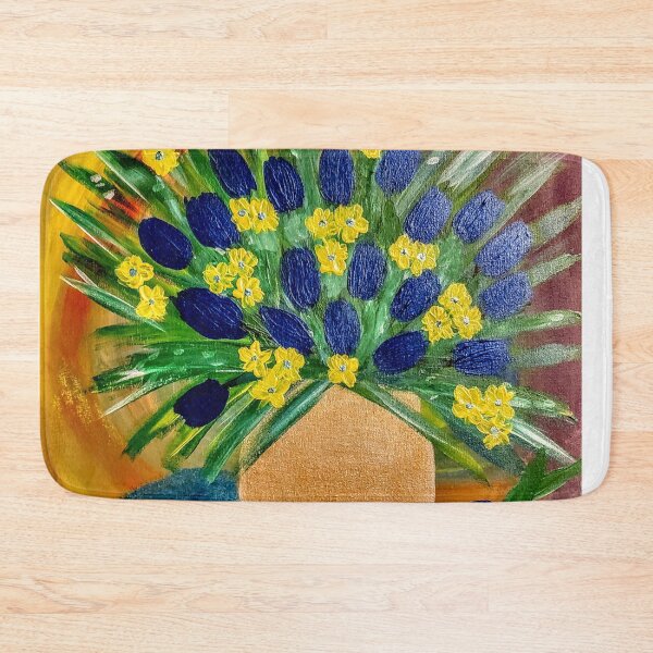 Item preview, Abstract blue tulips in vintage style gold vase designed and sold by kkartwork.