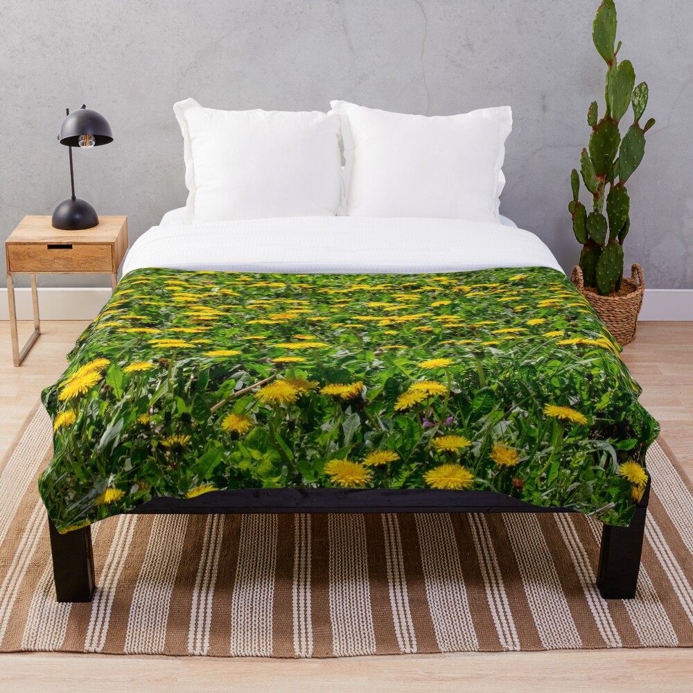 Yellow Dandelion Field Fine Art Photography Throw Blanket