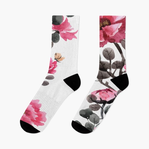 Artikelvorschau, Rote und schwarze chinesische Blumen mit Schmetterlingen entworfen und verkauft von WearWolfDesigns.