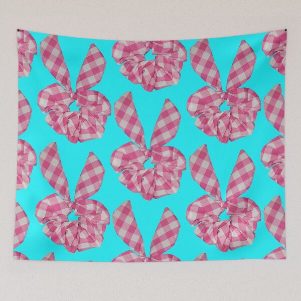 Item preview, Blue Diner Pinup Girl Bunny Ears Checkered Scrunchie designed and sold by ClosLineDesigns.