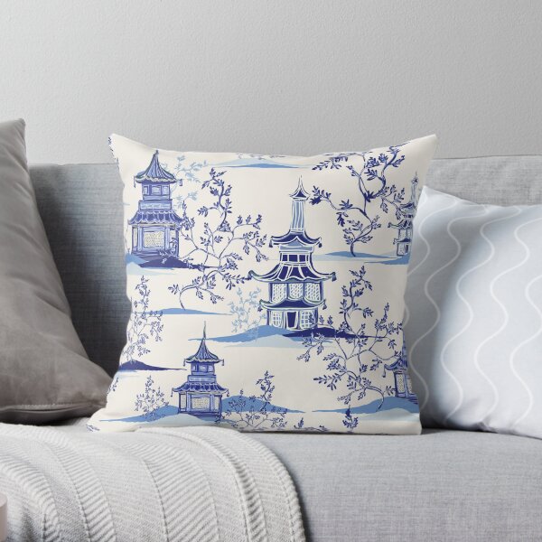 Chinoiserie Tea House Vintage Art Throw Pillow