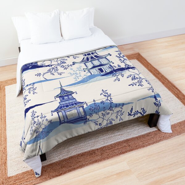 Chinoiserie Tea House Vintage Art Comforter