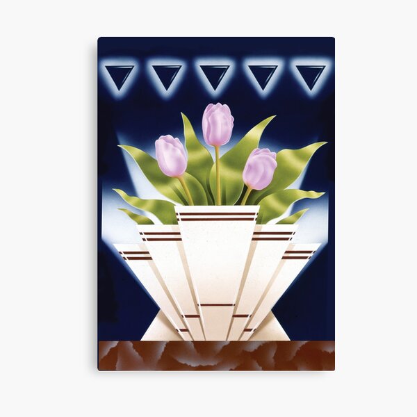 Art Deco Vase and Tulips 80's style airbrush print Canvas Print