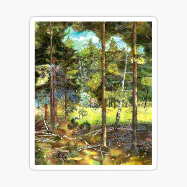 Pine forest painting watercolor Sticker