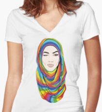Rainbow hijab Women's Fitted V-Neck T-Shirt