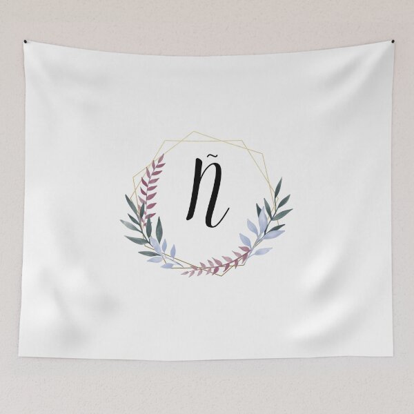 Item preview, Delicate gold frame monogram and colorful laurels letter Ñ designed and sold by JustSeasons.