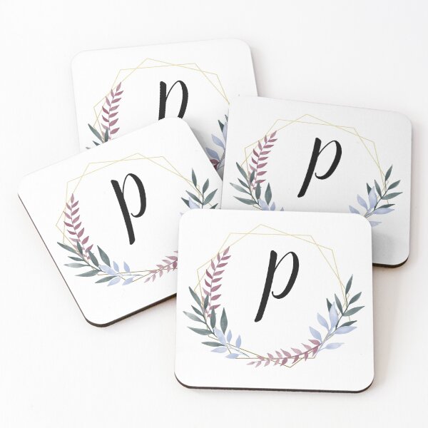 Item preview, Delicate gold frame monogram and colorful laurels letter P designed and sold by JustSeasons.