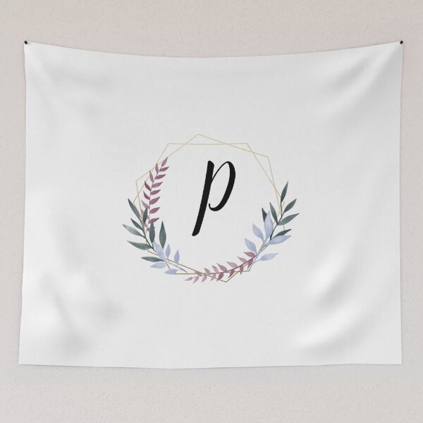Item preview, Delicate gold frame monogram and colorful laurels letter P designed and sold by JustSeasons.